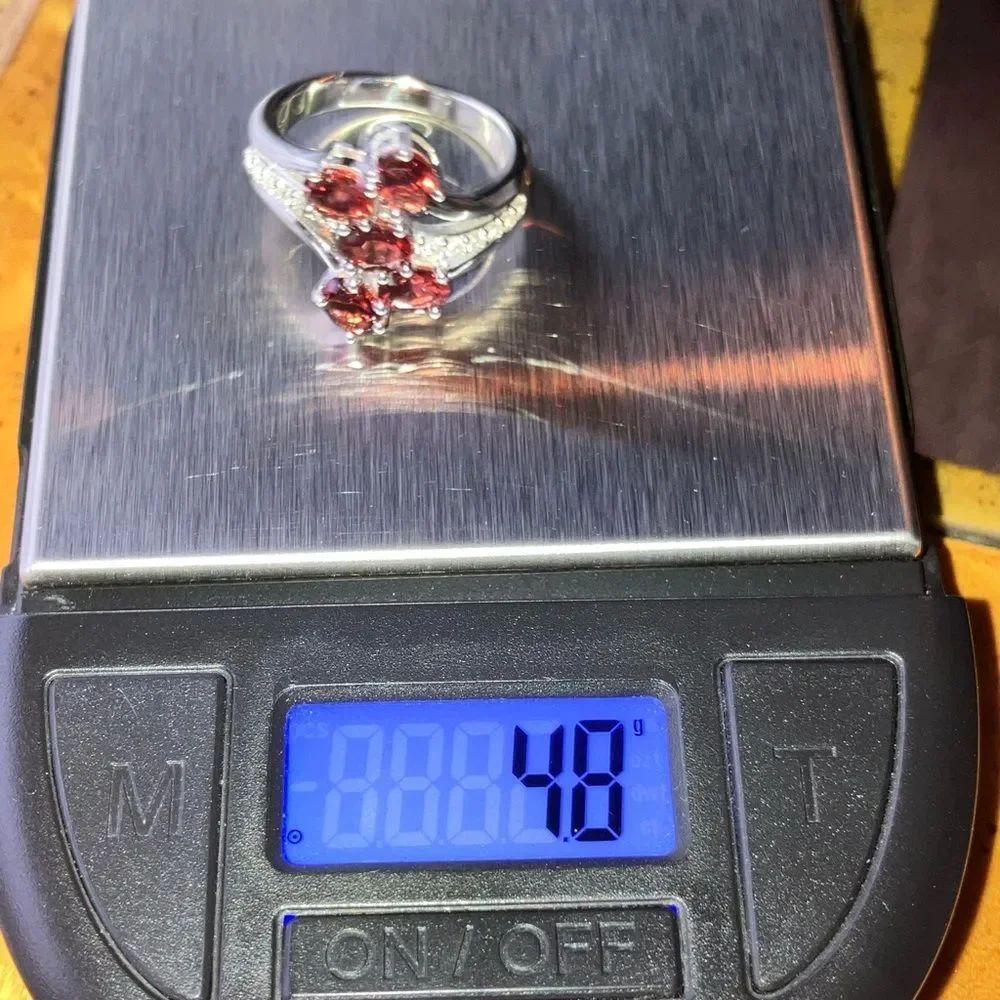 Natural Red Garnet Sterling Silver Cluster Ring Size 6